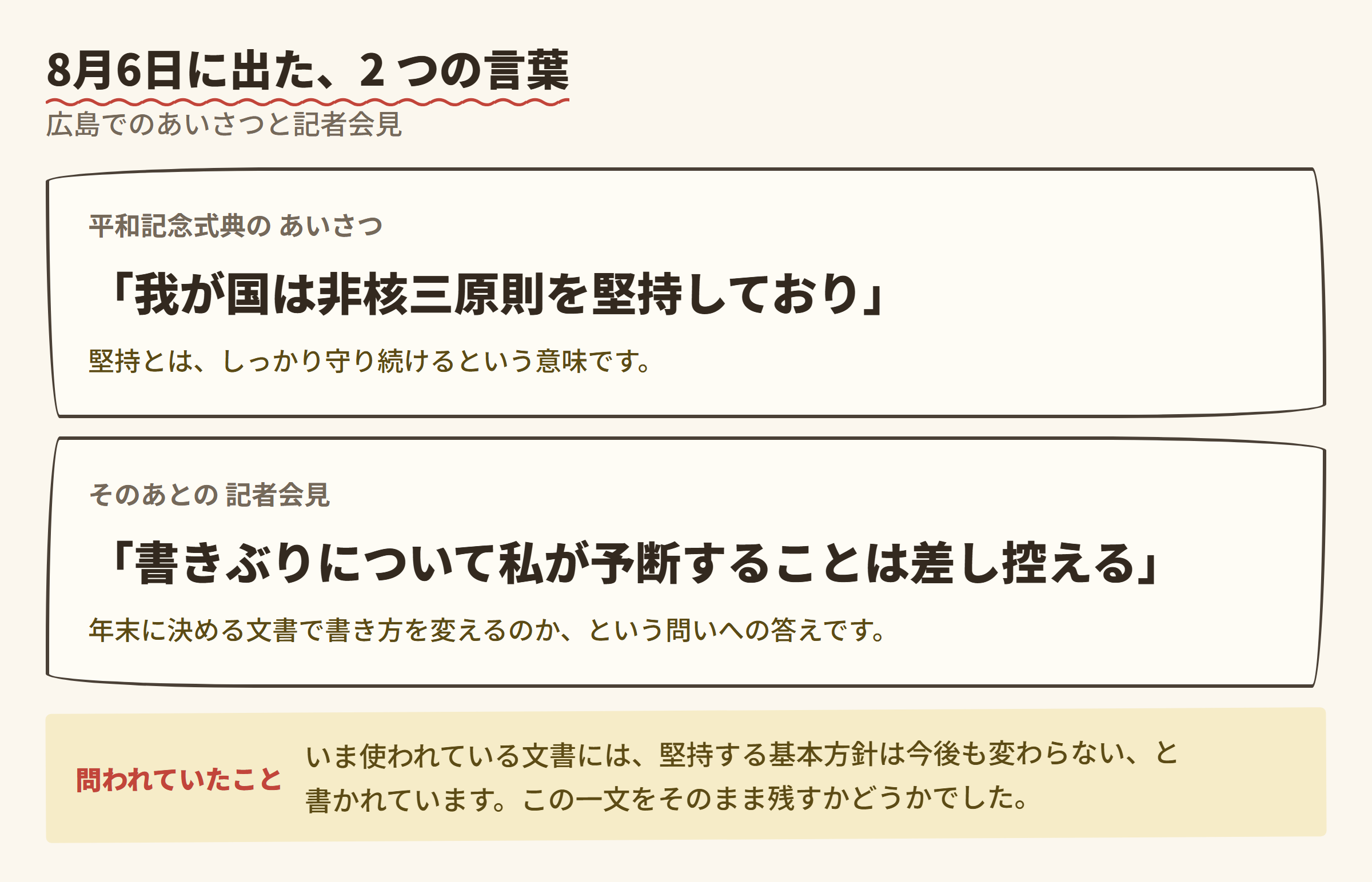 8月6日に出た2つの言葉 (式典のあいさつと記者会見)